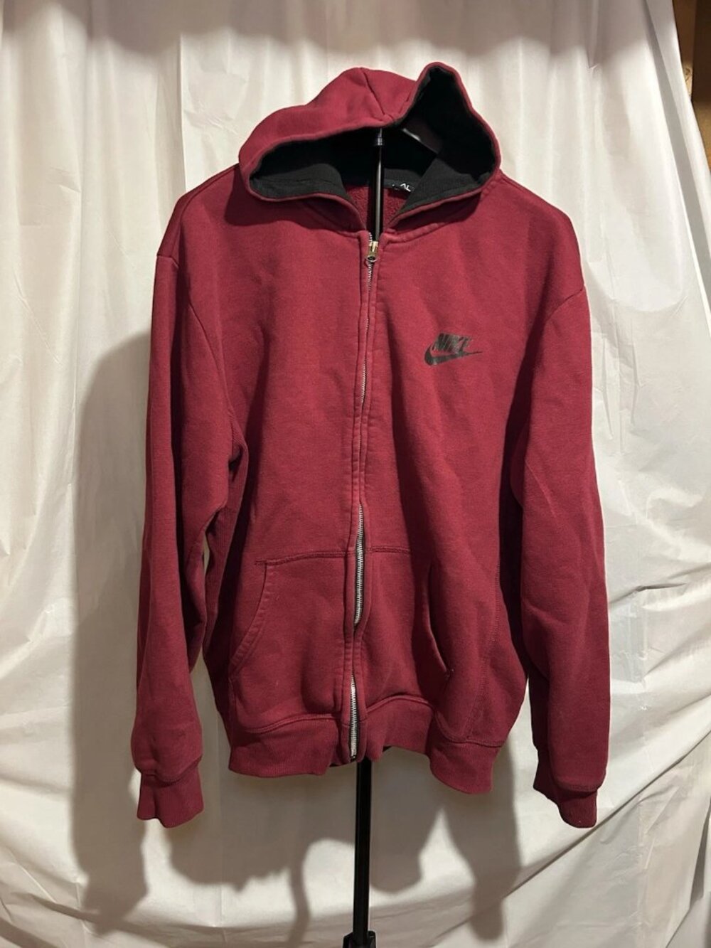 NIKE Hoodie Sweatshirt XL Swoosh Full Zip Maroon Vintage Y2K